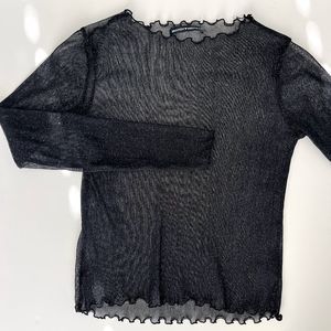 Brandy Melville Rene Black Glitter Sheer Mesh Ruffle Top | One Size